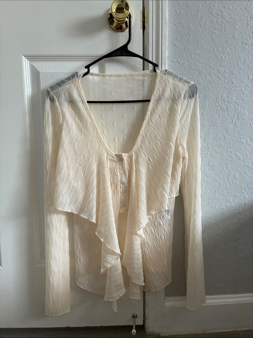 Light Cream Ruffle Front Women’s Top